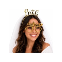 Bride Yazılı Taç Ve Parti Gözlüğü Seti