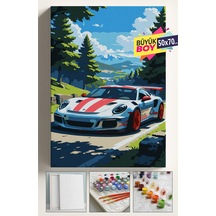Sayılarla Boyama Seti Numaralı Tuval Fırça Boya Dahil Kasnaklı Set 50x70 Cm - Beyaz Araba
