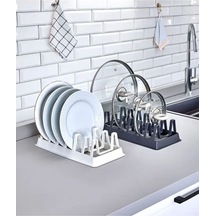Tencere Kapağı Organizeri 6 Bölmeli Tencere Kapak Tabak Düzenleyici Organizer Plastik 22 X 12 Siyah Diğer