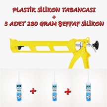 3 Adet 280 Gram Şeffaf Silikon + Plastik Silikon Tabancası