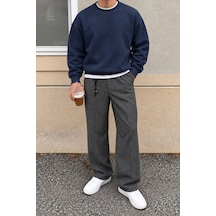 Tarz Cool Erkek 3 İplik Şardonlu Regular Fit Bisiklet Yaka Basic Sweatshirt Lacivert