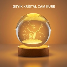 3d Geyik Desenli Kristal Küre Usb Işıklı Ahşap Tabanlı Oda Lambası Çok Renkli
