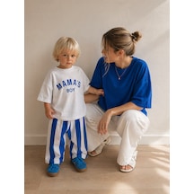Baby Lory Kids Store Erkek Çocuk Mama's Boy Yazı Detaylı Takım Beyaz - Saks Mavi