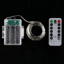 Sones 5m Gümüş Bakır Tel Işık Dizisi, 50 Led 3 X Aa Pil Kutulu Peri Lambası Uzaktan Kumandalı Dekoratif Işık, Dc 5v Diğer