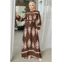 Edvil Dokuma Viskon Elbise 846 - Kahve