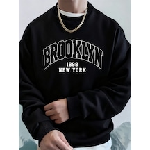 Startmore Startmorebrooklyn 1898 New York Prints Erkek Kapüşonlu Üst Sonbahar Bisiklet Yaka Tişörtü Temel Polar Siyah
