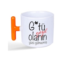 G Tü Güzel Olanın Yüzü Gülmezmiş Baskılı Turuncu Kulplu T Kupa