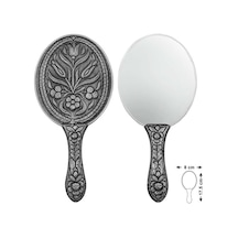 925 Ayar Gümüş Lale Motifli El Aynası Renkli