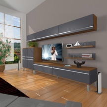 Decoraktiv Eko 8 Mdf Std Krom Ayaklı Tv Ünitesi Tv Sehpası Ceviz - Antrasit