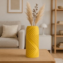3d Baskı Vector Vazo - Geometrik Çizgili Dekoratif Vazo-sarı Çok Renkli