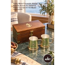 3 Adet Ahşap Kutulu Pirinç Fincan Seti Pirinç Metal Fincanlar, Ahşap Kutuda Sunum Ve Saklama, Brass Cup Set 4171b Model