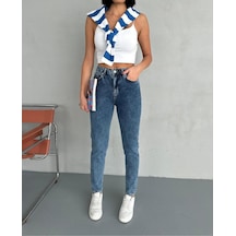 Zeo Basic Likralı Mom Jean Buz Mavi Koyu-mavi-kar