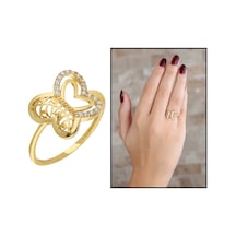 Zirkon Taşlı Kelebek Tasarım Gold Renk 925 Ayar Gümüş Bayan Yüzük (499798311)