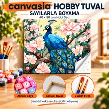 Sayılarla Boyama Numaralı Tuval Seti Boya Fırça Dahil 40x50 Cm Çiçekli Tavus