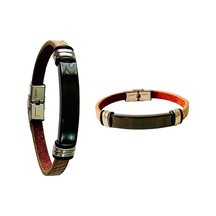 Kahverengi Siyah Çelik Ve Deri Kombin Erkek Bileklik Çok Renkli