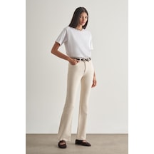 Mizalle Skinny Fit Flare Paça Ekru Denim Pantolon Ekru