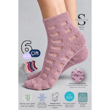 Socketta Kadın Yumuşak Dokulu Desenli Bambu Havlu Patik Çorap 6 Farklı Renkli Premium Set Bordo-lacivert-violet-bej-coral-gri