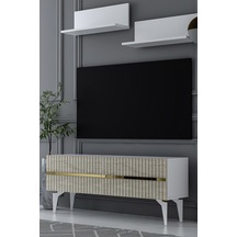 120dhdtür5bta Tedy Raflı Tv Sehpası Ünitesi Beyaz-traverten-altın