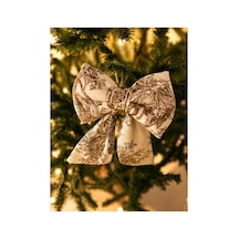 Mini Boy Kahverengi Desenli Kumaş Fiyonk Yılbaşı Çam Ağacı Süsü Dekoratif Kurdele Noel Ve Yeni Yıl Süsü 16 Cm Beyaz - Kahverengi - 918584346