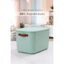 Kulplu Mint Yeşili Dolap Düzenleyici 20 Lt Kapaklı Saklama Kutusu Sepet Oyuncak Kutusu Organizer