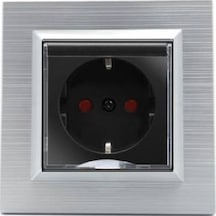 Ovivo Quantum Gümüş Kapaklı Çocuk Korumalı Priz Çerçeveli