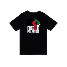 Özgür Filistin Baskılı Unisex %100 Pamuk Siyah T-shirt SIYAH