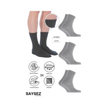 Bambu Erkek Lastiksiz Gri Soket Dikişsiz Premium Çorap 3'lü Paket / İz Bırakmaz / Sıkmayan Çorap Gri Melanj