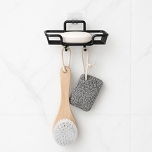 Alper Banyo Yapışkanlı Siyah Sabunluk Ve Lif Askılık, Delmeden Montajlı Banyo Sabun Rafı, Çift Askılı Mat Siya Genel