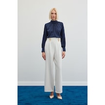 Sateen Bel Aksesuarlı Pantolon - Ekru-136490 Ekru