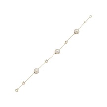 9,5 Mm Üç Doğal İncili Zirkon Taşlı Bileklik 18 Cm / Sarı Sarı Sarı Altın