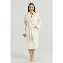 %100 Pamuk Premium Bornoz Şal Yaka, Yoğun Ve Dolgun Doku - Unisex - Ekru Ekru/s/m Ekru