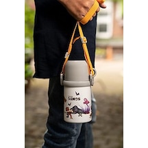 Isoleerfles Met Beker İn Draagriem - 380 Ml - Dino Marka Açık Beyaz