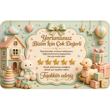 Oyuncak Mağazası Temalı Thank You Kartı Müşteri Yorum Kartı 8x5 Cm Su Yeşili