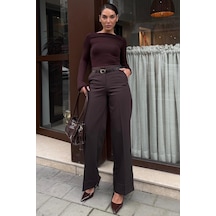 Madmext Acı Kahverengi Geniş Paça Normal Bel Kemerli Pantolon Mg2735 Acı Kahverengi