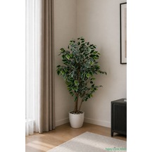 Yapay Çiçek Sitesi Beyaz Saksıda Yapay Benjamin Ficus Ağacı 130 Cm Yeşil - Beyaz Yeşil-beyaz