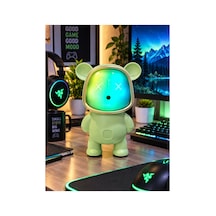 Renk Değiştiren Işıklı Animasyon Ayıcık Bluetooth Usb Hoparlör Kablosuz Robot Gece Masa Lambası Yeşl