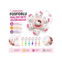 Hello Kitty Figürlü Stres Çarklı 6 Renk Mini Fosforlu Kalem Seti Pembe Pembe