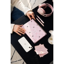 17x24 Spiralli Lastikli Sert Kapak Düz-çizgisiz Not Defteri Pembe Siyah Kurdele Siyah Kurdele