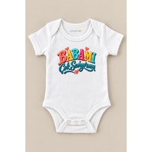 Babylimon Babamı Çok Seviyorum Beyaz Kısa Kollu Çıtçıtlı Bebek Zıbını Beyaz - 930083838 Beyaz