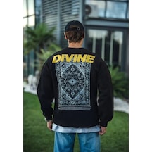 Assema Erkek Üç İplik Pamuklu Kışlık Bisiklet Yaka Baskılı Sweatshirt - Siyah Çok Renkli