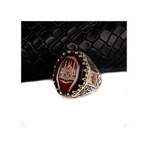 925 Ayar Gümüş Cami Motifli Kehribar Taşlı Erkek Yüzük