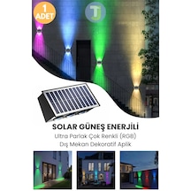 Technojet Solar Güneş Enerjili 6 Ledli Bahçe Aydınlatması Aplik Parlak Rgb Işık Led Lamba 1 Adet Siyah