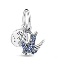 Fubena Işıltılı Kırlangıç Çift Sallantılı Charm Gümüş