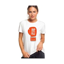 Muhammed Ali Eldiven Baskılı Beyaz Kadın Tshirt