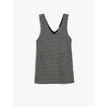 Koton Jile Elbise Mini Cepli V Yaka Kolsuz Siyah Desenli 5wkg80078ak Siyah