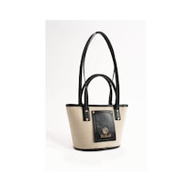 Elizan Mini Kova Modern Bej/siyah Keten Çapraz Kadın Çantası Siyah