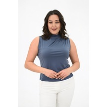 Kadın Büyük Beden Drape Detaylı Dik Yaka Bluz 1851-25 001