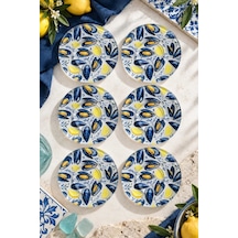 6 Lı Cam Çay Tabağı Limon & Midye Desenli 12 Cm 6 Adet Çay Tabak Lacivert