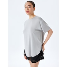 Koton Kısa Kollu Bisiklet Yaka Yırtmaçlı Oversize Spor Tişört Gri 5sak10169nk Gri