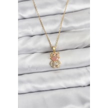 316l Çelik Zincir Gold Renk Teddy Bear Model Zirkon Taşlı Kadın Kolye - Çok Renkli
